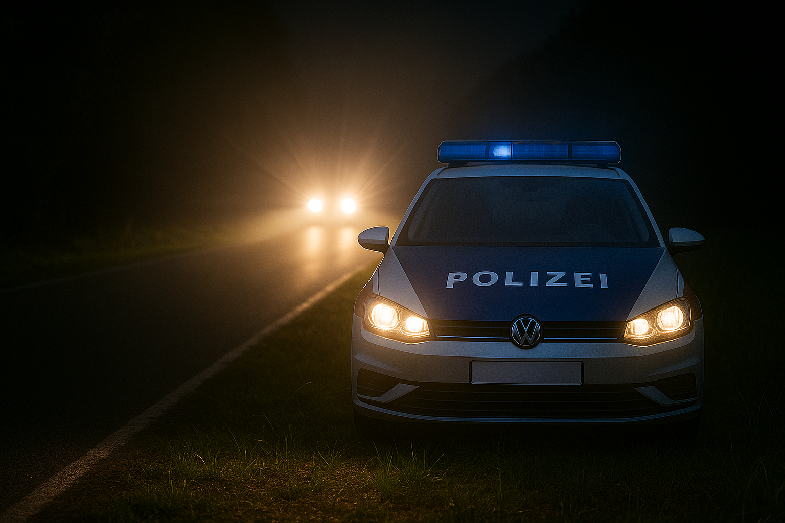 Nacht: Polizeiauto-Attrappe