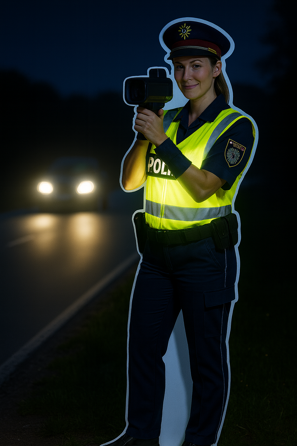 Nacht: Karton-Polizistin